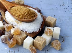 Various kinds of sugar, brown, white and refined sugar