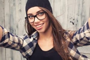 Selfie of woman smiling with braces