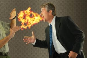 Bad breath chronic halitosis humor illustrated with a man breathing fire on someone as he goes to shake hands. Perfect for breath products, mouthwash, social etiquette, dentistry, and other health related campaigns.