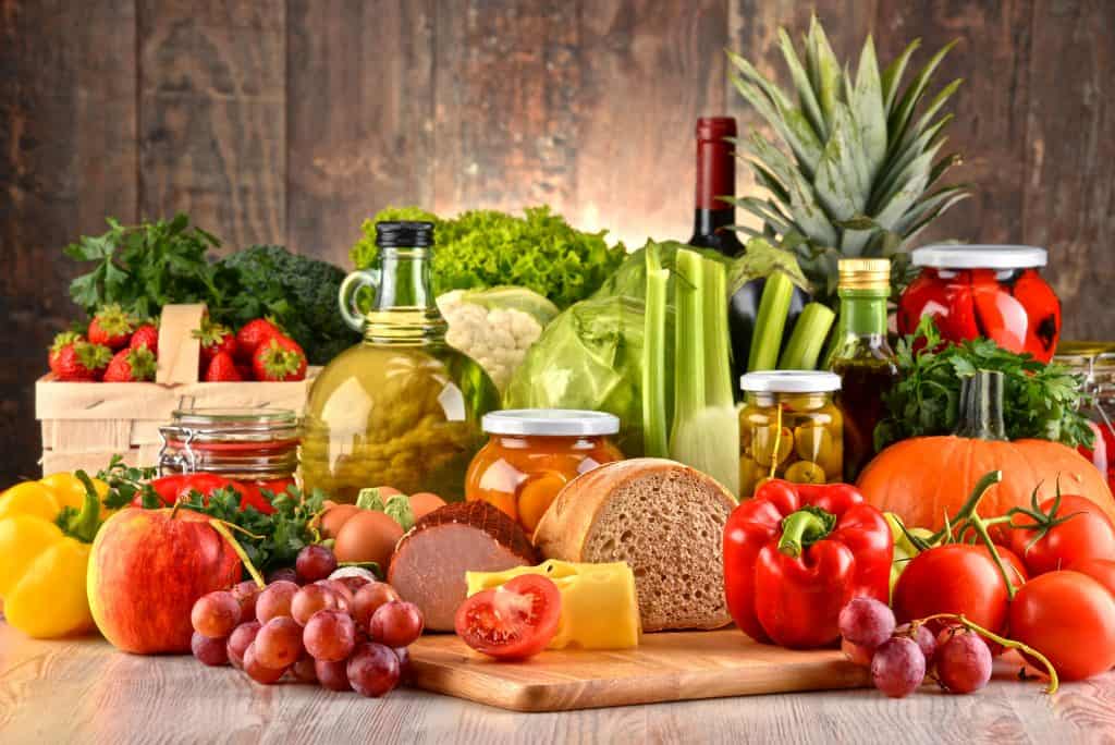 Good Food for a Healthy Diet Composition with variety of organic food. Balanced diet.