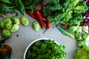 Fresh vegetables flatlay overhead frame. Food layout. Vegetables variety