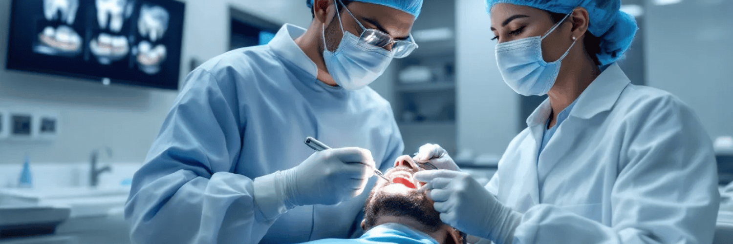 Two Dentists Performing Dental Surgery to Patient